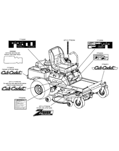 Decal Map (Part 1) Diagram and Parts List for Z-FORCE44 53AA5B6L-53AA5B6L709-53AA5B6L710-53AA5B6L712 Cub Cadet Lawn Tractor